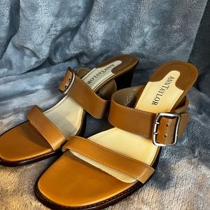 Ann Taylor strapless slide sandals cognac